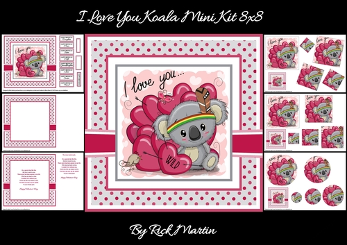 8x8 I Love You Koala  Mini Kit - x6 A4 Sheets 