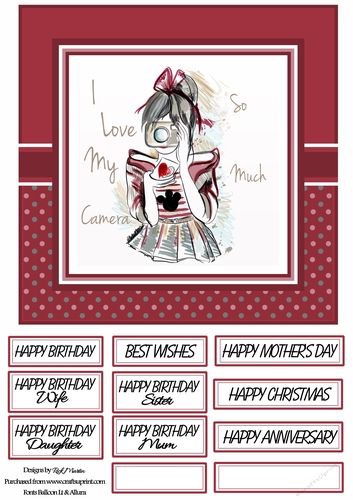 8x8 I Love my camera Card Front with sentiments 