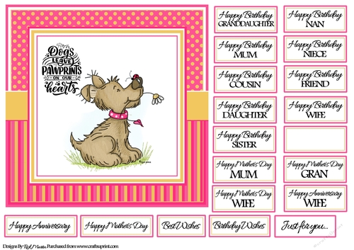 7x7 Dogs Leave Paw prints on your heart card Front with sentiments 