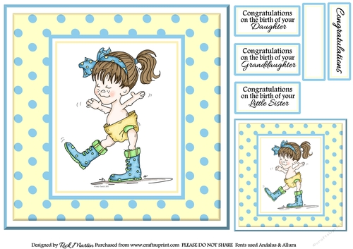 8x8 Babys 1st Steps 1 Card Front with Gift Tag and sentiments 