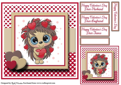 8x8 Hedgehog Love & Kisses Card Front with Gift Tag and sentiments 