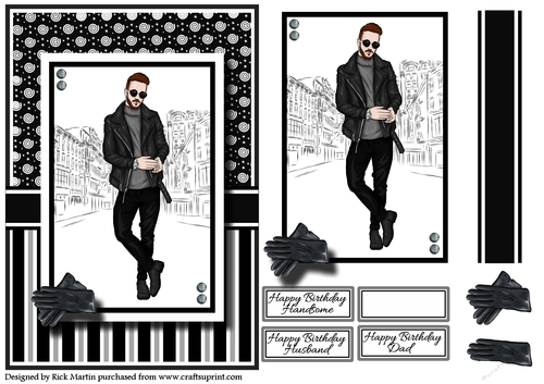 A5 Handsome Card Front with Topper and Sentiments  