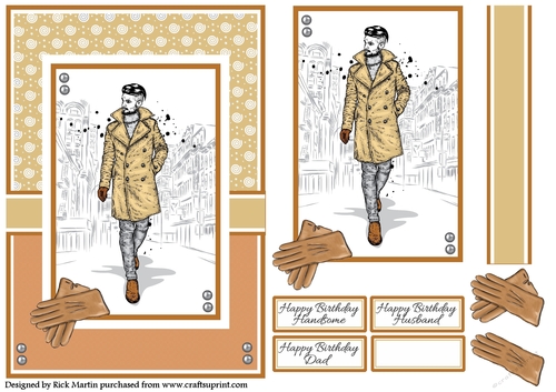 A5 Handsome (Brown) Card Front with Topper and sentiments  