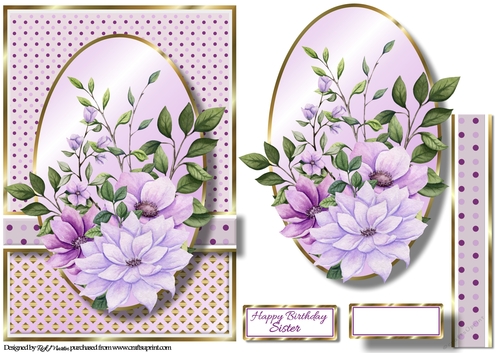 A5 Purple Flowers 2 Card Front Topper and sentiments 