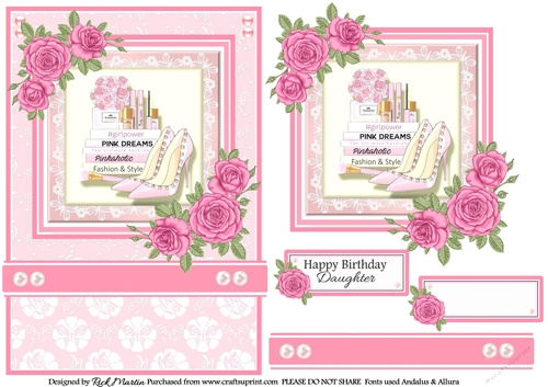 A5 pinkaholic 1 Card Front, Topper & Sentiments