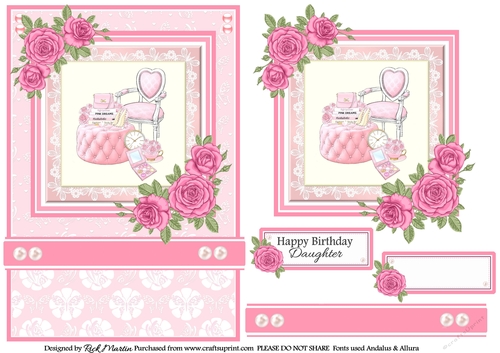 A5 Pinkaholic 2 Card Front, Topper and sentiments 