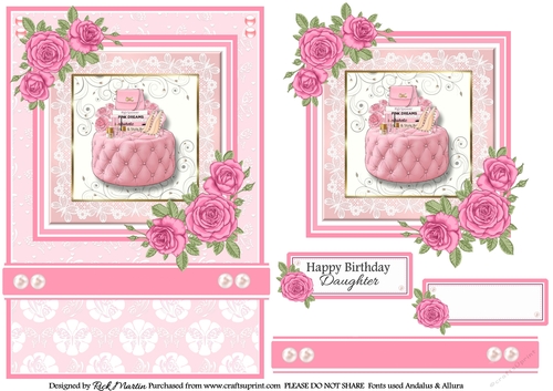 A5 Pinkaholic 3 Card Front, Topper and sentiments 