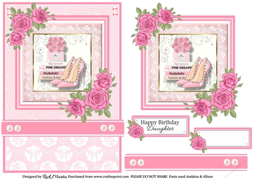 A5 Pinkaholic 7 Card Front, Topper and sentiments 