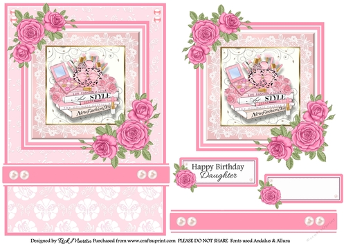 A5 Pinkaholic 8 Card Front, Topper and sentiments 