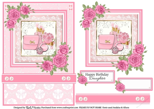 A5 Pinkaholic 9 Card Front, Topper and sentiments 