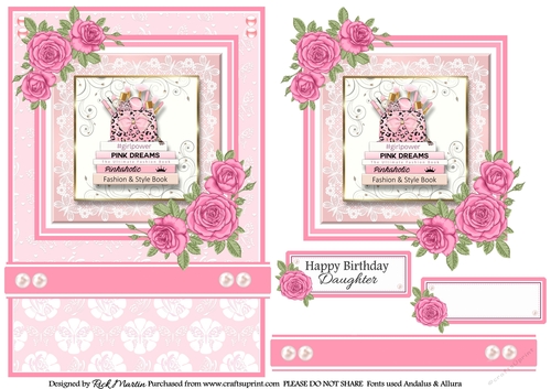 A5 Pinkaholic 11 Card Front, Topper and sentiments 