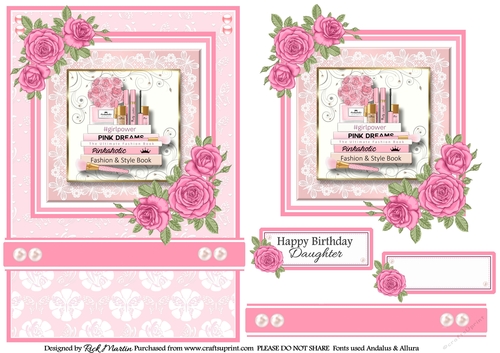 A5 Pinkaholic 12 Card Front, Topper and sentiments 