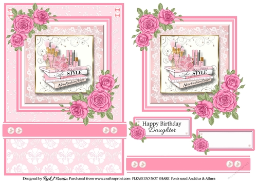 A5 Pinkaholic 13 Card Front, Topper and sentiments 