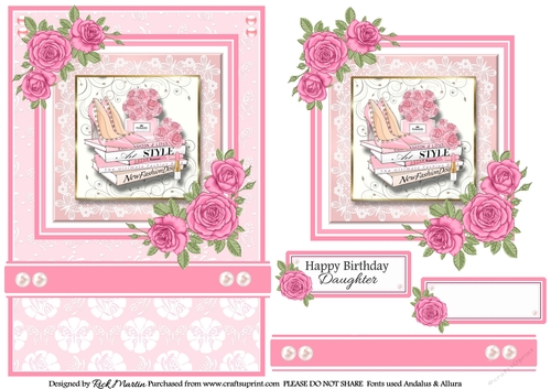 A5 Pinkaholic 15 Card Front, Topper and sentiments 