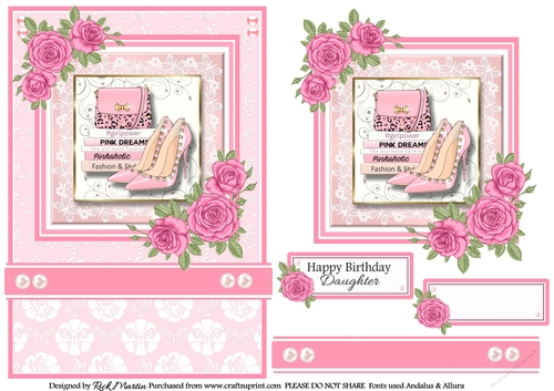 A5 Pinkaholic 16 Card Front, Topper and sentiments 