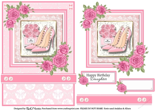 A5 Pinkaholic 17 Card Front, Topper and sentiments 