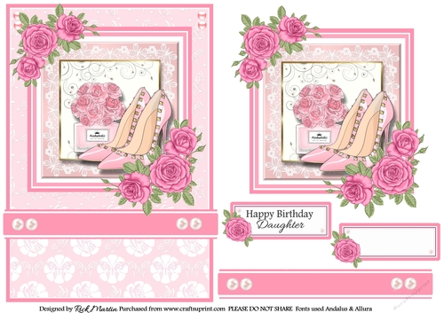 A5 Pinkaholic 18 Card Front, Topper and sentiments 