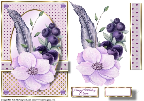 A5 Feathers & Flowers 4 Card Front, Decoupage and sentiments 