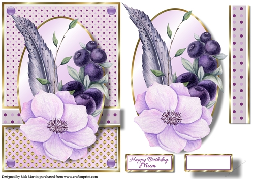A5 Feathers & Flowers 4 Card Front, Topper and sentiments 