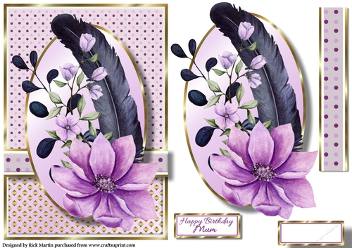 A5 Feathers & Flowers 5 Card Front, Topper and sentiments 
