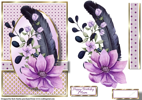 A5 Feathers & Flowers 5 Card Front, Decoupage and sentiments 