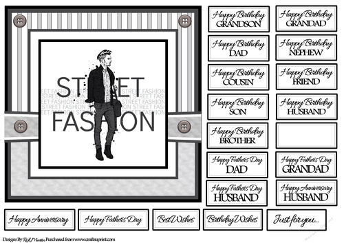 7x7 Male Fashion Card Front with sentiments  