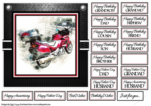 7x7 Red Racing Car Card Front with sentiments 