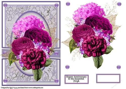 A5 Purple Delight Floral Card front Decoupage & Sentiments 