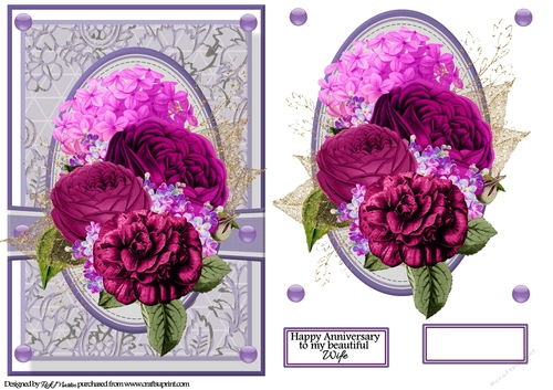 A5 Purple Delight Floral Card Front Topper and sentiments 