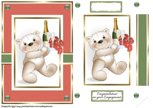 A5 Champagne Teddy Card Front Topper & Sentiments 