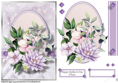 A5 Maroon & Purple Bouquet 1 Card Front Topper and sentiments 