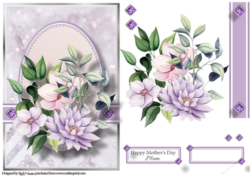 A5 Maroon & Purple Bouquet 1 Card Front Decoupage & Sentiments