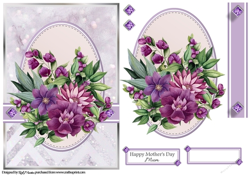 A5 Maroon & Purple Bouquet 3 Card Front Topper & Sentiments