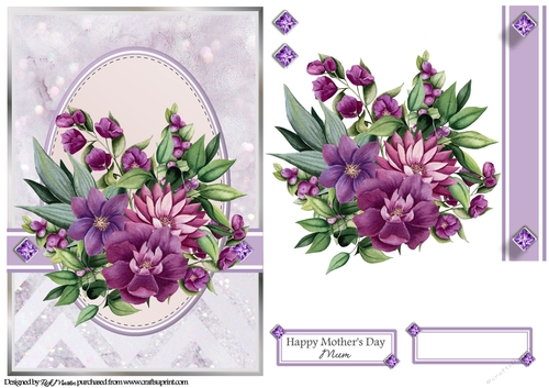 A5 Maroon & Purple Bouquet 3 Card Front Decoupage & Sentiments