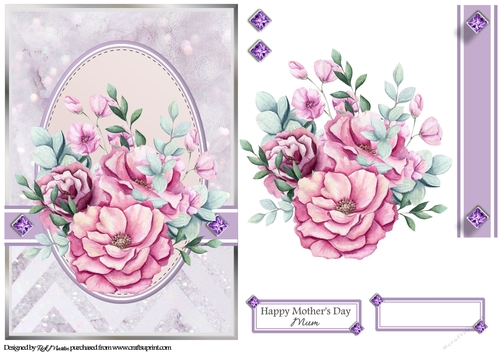 A5 Maroon & Purple Bouquet 4 Card Front Decoupage & Sentiments