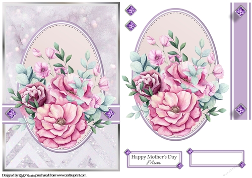 A5 Maroon & Purple Bouquet 4 Card Front Topper & Sentiments