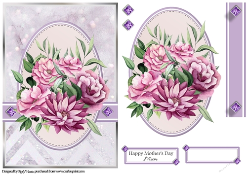 A5 Maroon & Purple Bouquet 5 Card Front Topper & Sentiments