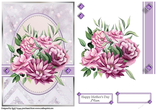 A5 Maroon & Purple Bouquet 5 Card Front Decoupage & Sentiments