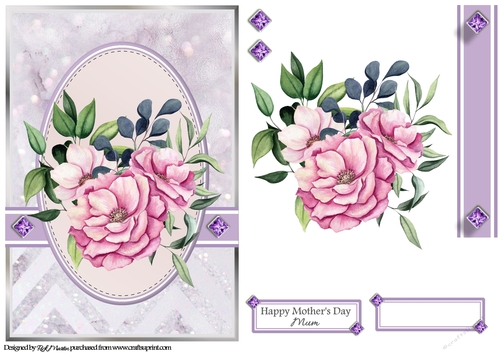 A5 Maroon & Purple Bouquet 6 Card Front Decoupage & Sentiments