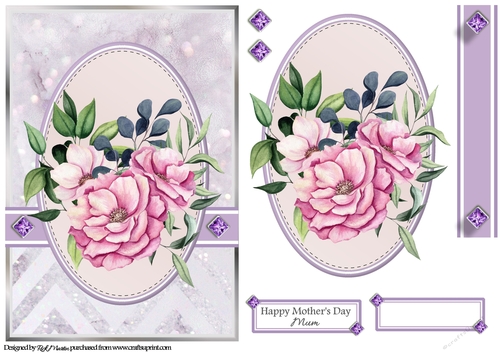 A5 Maroon & Purple Bouquet 6 Card Front Topper & Sentiments