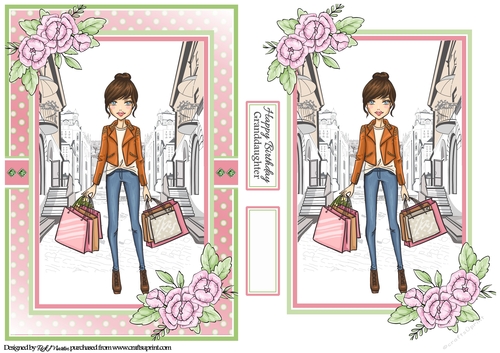 A5 Apple Blossom Lady Card Front Topper and sentiments 