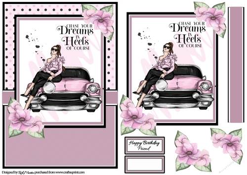 A5 Chase your Dreams in Heels Card Front with Topper and sentiments 
