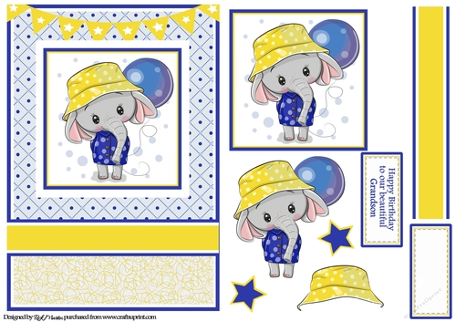 A5 Baby Elephants Birthday (Blue) Card Front Topper and sentiments