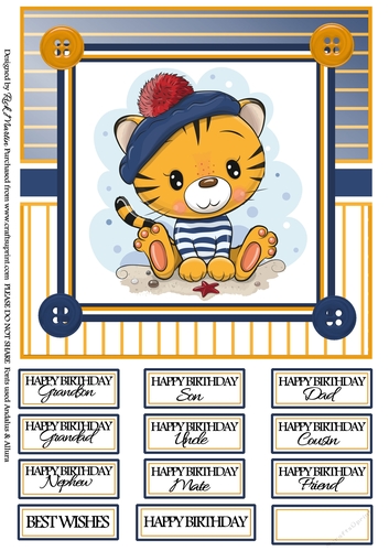 8x8 Timmy Tiger Card Front with sentiments 