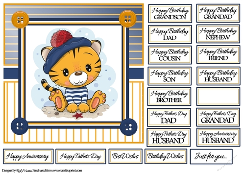 7x7 Timmy Tiger Card Front with sentiments 