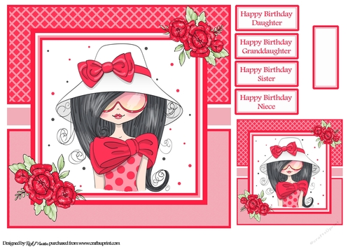 8x8 Lady in Hat Card Front Gift Tag and sentiments 