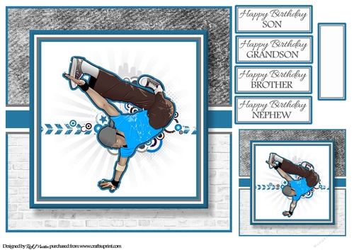8x8 Breakdancing Dude Card Front Gift Tag & Sentiments