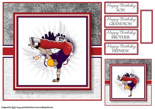 8x8 Breakdancing Dude 2 Card Front Gift Tag & Sentiments 