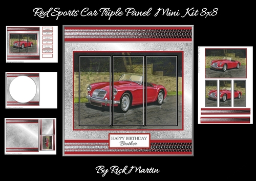 8x8 Red Sports Car Triple Panel Mini Kit - x4 A4 sheets 