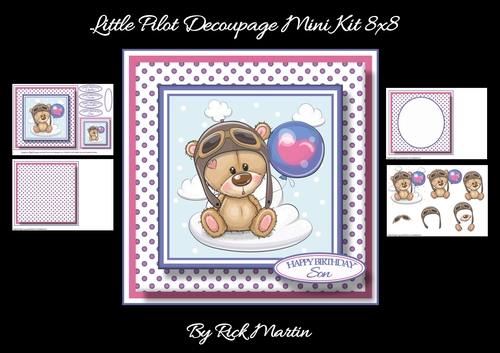 8x8 Little Pilot Decoupage Mini Kit - x4 A4 sheets 